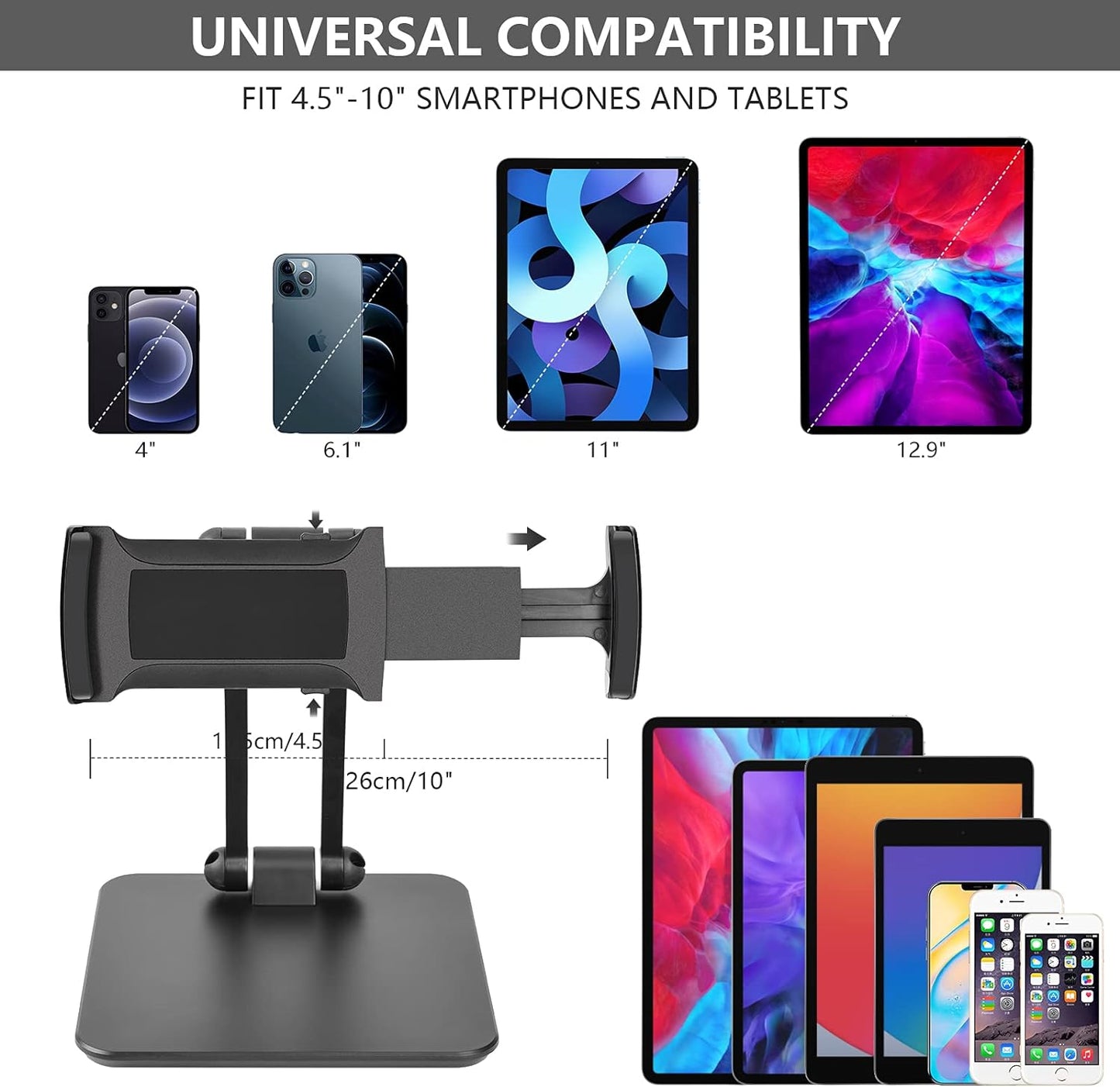 Tablet Stand Tablet Holder for Desk Adjustable Stand Foldable Tablet Holder Compatible with Iphone Ipad Galaxy Tab Kindle Black