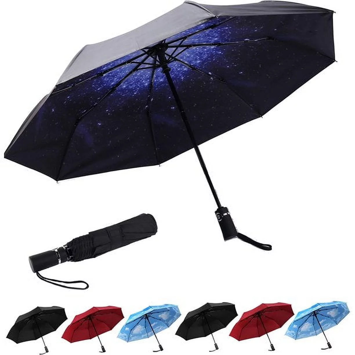 Travel Umbrellas for Rain Small Light Windproof Umbrella Automatic Folding Waterproof Umbrella Dual-Use Sun Umbrella (Star Print)