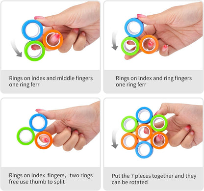 6PCS Magnetic Rings Fidget Toys, Roller Rings, Adult Finger Fidget Toys, ADHD Anxiety Relief Decompression Magical Ring Fidget Toy,Funny Gifts Kids Magnetic Spinner Ring for Boys Girls