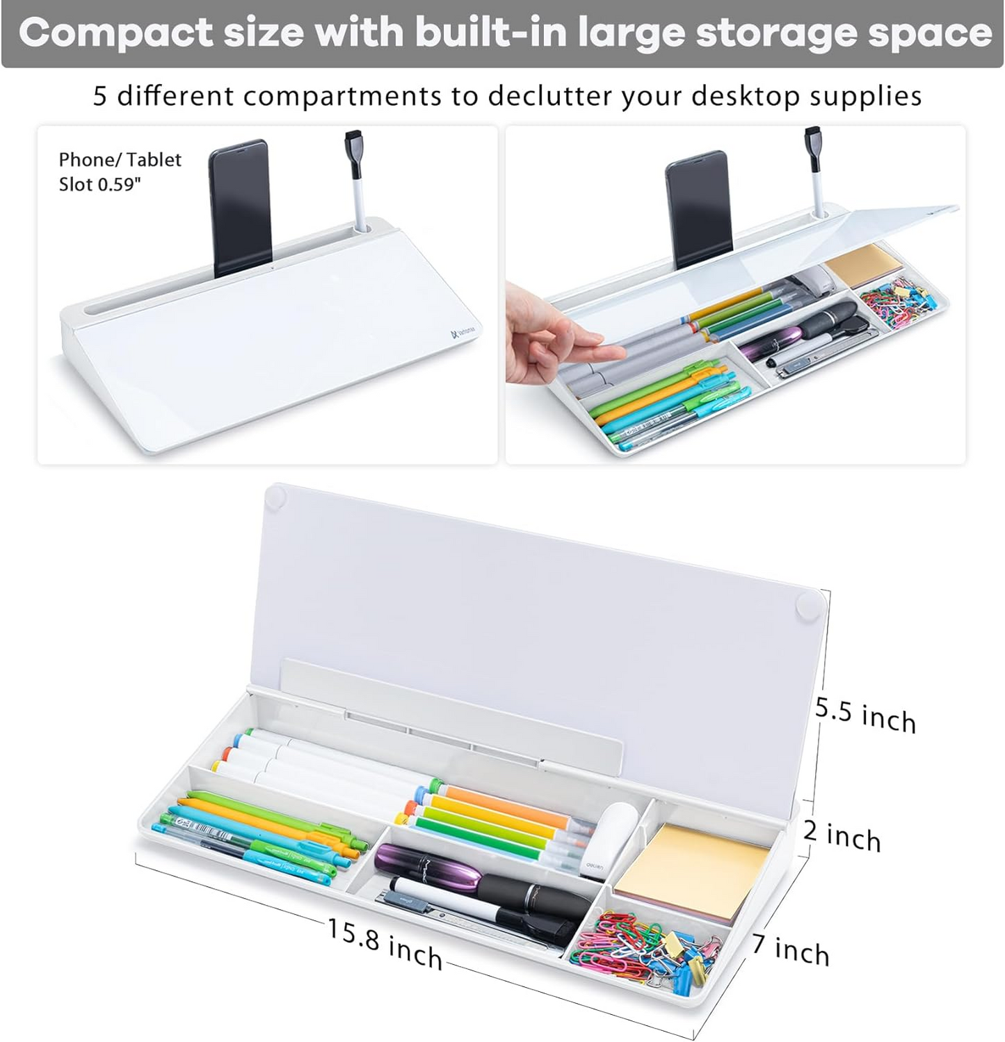 Glass Desk Whiteboard with Storage, Desk Buddy To-Do List Memo Desktop Dry Erase White Board Keyboard Stand for Home Office and School Supplies (White)