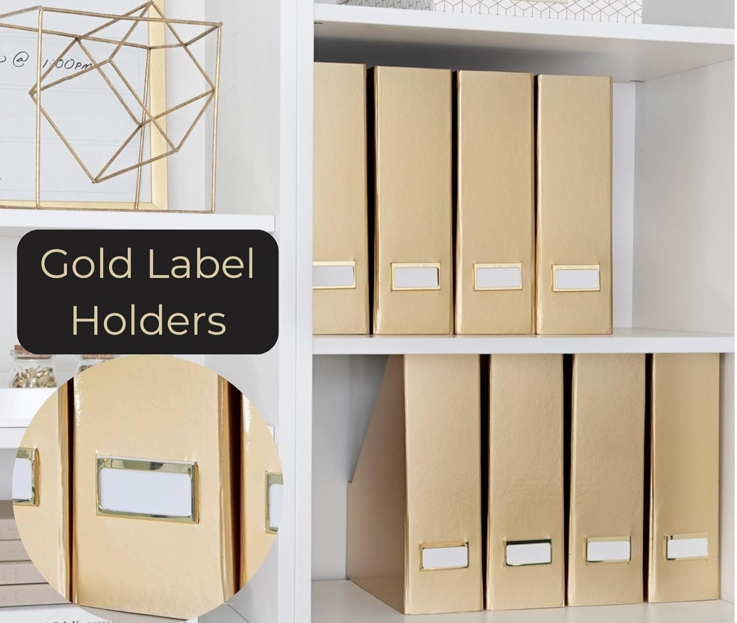 Gold Magazine File Holder - Gold Office Organizer Set of 4 Gold Magazine Holders - Gold File Folder Holder Magazine Boxes Office Organization Gold - File Organizer Gold Office Décor Gold Folder Holder