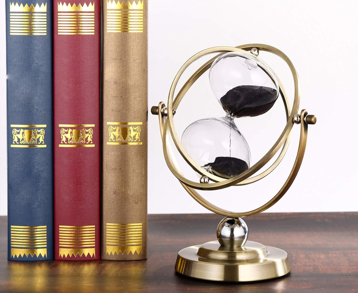 Hourglass Sand Timer 60 Minute,Rotating Antique Black Sand Clock,Vintage Reloj De Arena 1 Hora,Metal Sand Watch 60 Min,Large Brass Hour Glass Sandglass for Gifts Desk Office Wedding Decorative