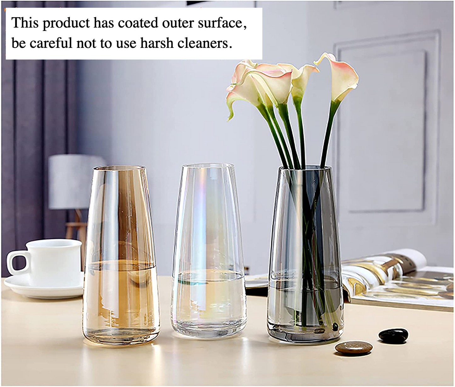 Modern Glass Vase Irised Crystal Clear Glass Vase for Home Office Decor (Crystal Amber)