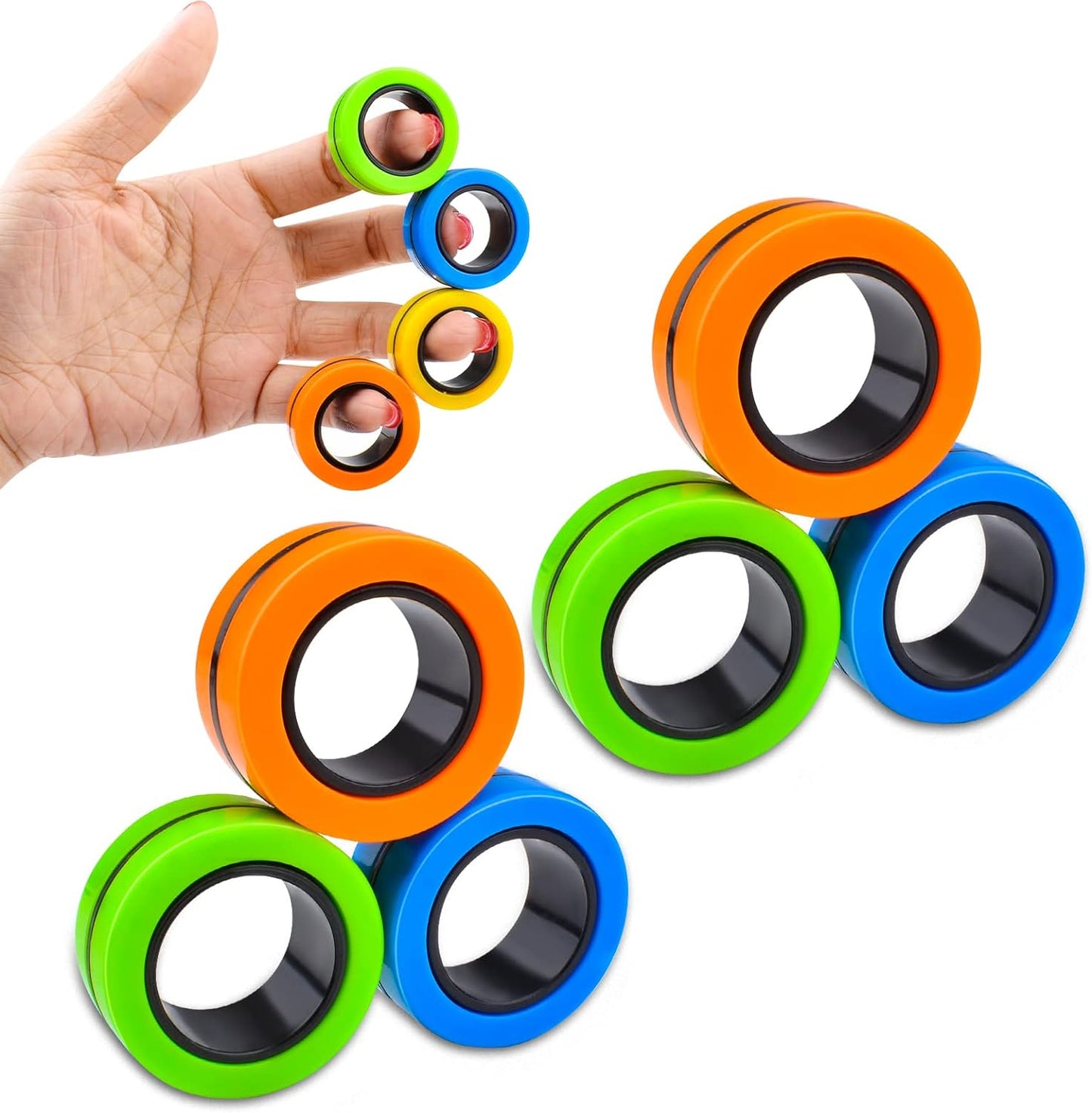 6PCS Magnetic Rings Fidget Toys, Roller Rings, Adult Finger Fidget Toys, ADHD Anxiety Relief Decompression Magical Ring Fidget Toy,Funny Gifts Kids Magnetic Spinner Ring for Boys Girls