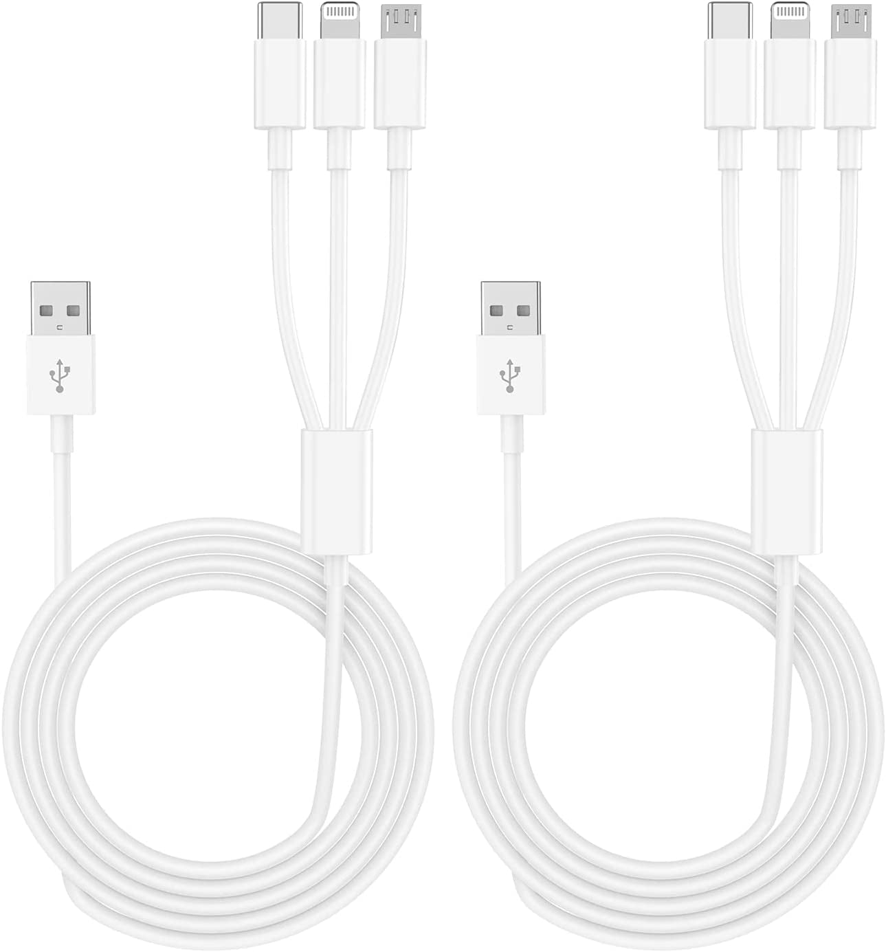 Multi Charging Cable, 6Ft 2Pack Multi Charger Cable Multiple USB Cable Universal 3 in 1 Charging Cord Adapter with Type-C, Micro USB Port Connectors Compatible with Cell Phones Tablets and More