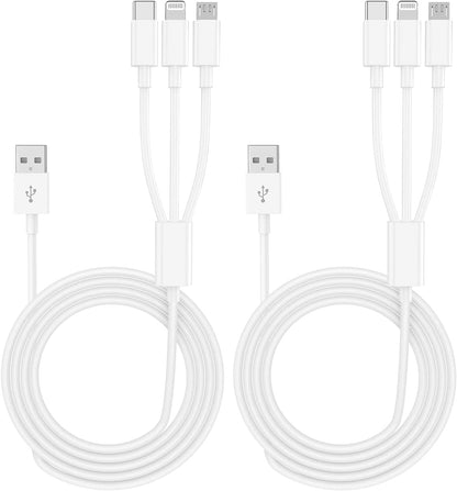 Multi Charging Cable, 6Ft 2Pack Multi Charger Cable Multiple USB Cable Universal 3 in 1 Charging Cord Adapter with Type-C, Micro USB Port Connectors Compatible with Cell Phones Tablets and More