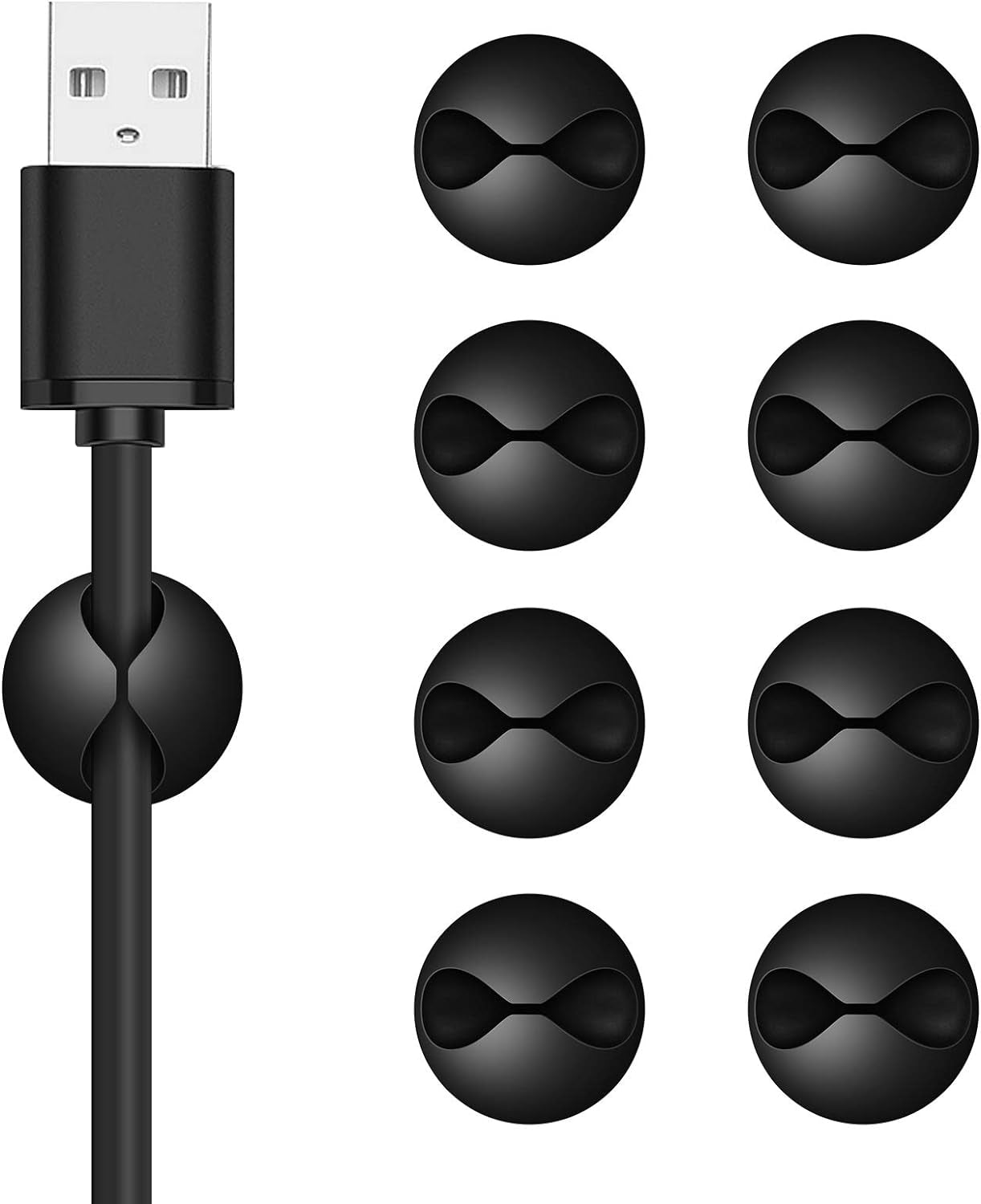 8 Pack Adhesive Cable Clips, Cord Holder Organizer Cable Management for Desk, Cable Holder Cord Clips System, Wire Clips for All Your Computer, Electrical, Charging or Mouse Cord, Black