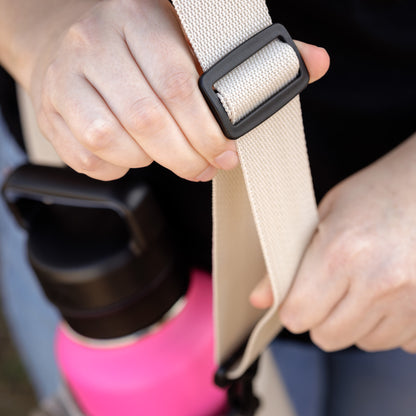 32-40 Fl Oz Water Bottle Sling Carrier with Shoulder Strap and Front Zipper Pocket, Khaki