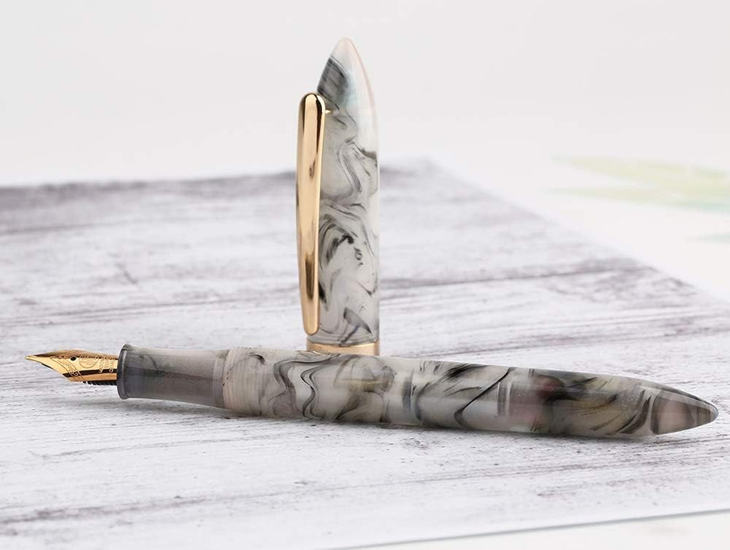 MAJOHN S1 Acrylic Celluloid Fountain Pen Extra Fine Nib Golden Trim Fashion Gift Pen with Box - Gray Pattern