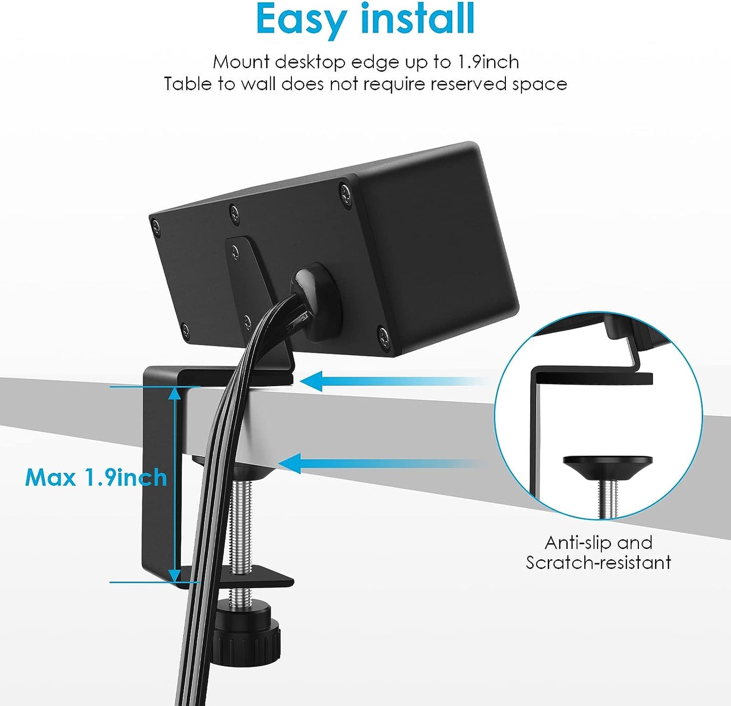 Desk Clamp Power Strip with USB-A and USB-C Ports, Desktop Mount Surge Protector 1200J, Widely Spaced Desk Outlet Station, Fast Charging, 6 FT Flat Plug, Fit 1.9 Inch Tabletop Edge. (Black)