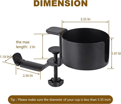 Desk Cup Holder with Headphone Hanger for Desk in Home, Anti-Spill Cup Holder for Desk, Table Cup Holder for Water Bottles, Wheelchairs, Workstations, Gaming Desk Accessories