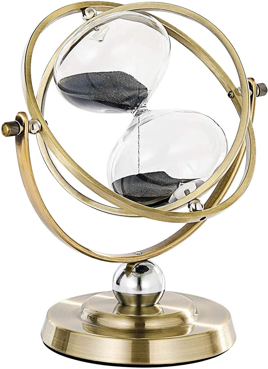 Hourglass Sand Timer 60 Minute,Rotating Antique Black Sand Clock,Vintage Reloj De Arena 1 Hora,Metal Sand Watch 60 Min,Large Brass Hour Glass Sandglass for Gifts Desk Office Wedding Decorative