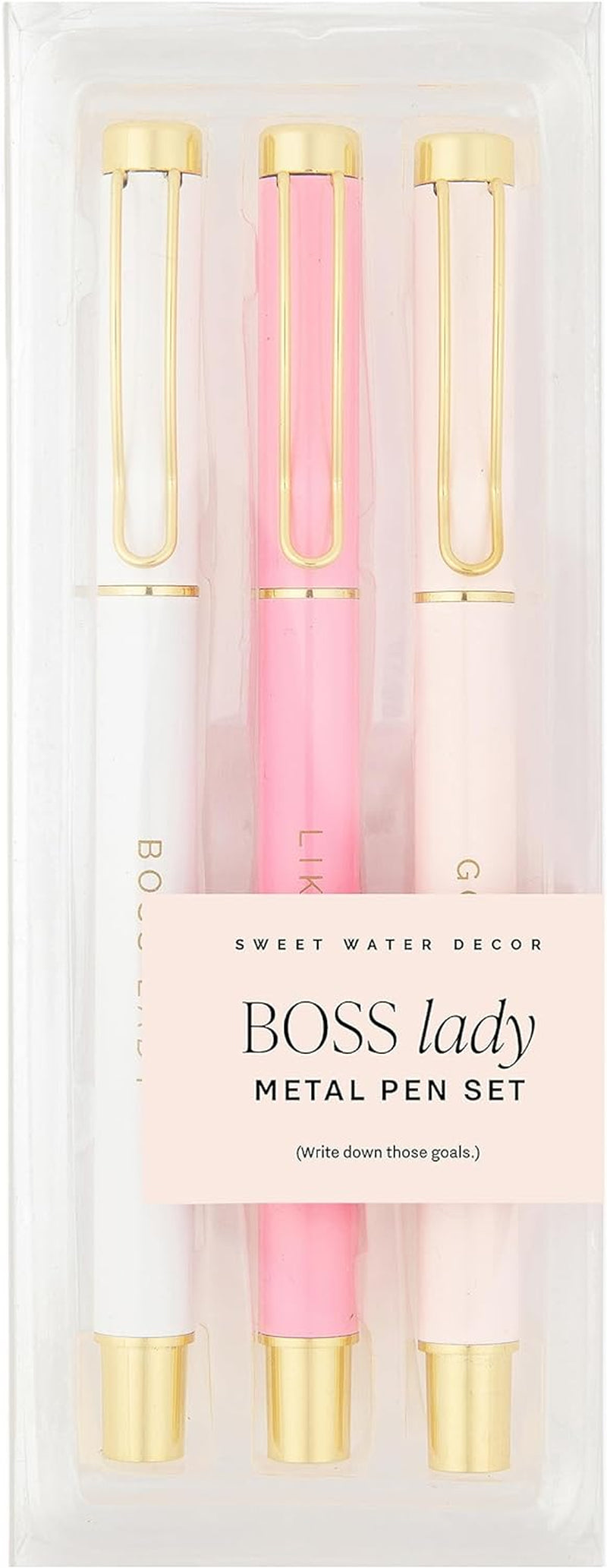 Metal Boss Lady Pen Set - Gifts for Bosses, New Jobs, Graduation, and More - Medium Ballpoint Pens with Black Ink - Refillable Three Piece Pen Set