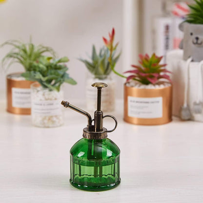 Glass Plant Mister Spray Bottle, 6.5" Tall Vintage Plant Spritzer Watering Can, Succulent Watering Bottle with Top Pump, Small Plant Sprayer Mister for Indoor Outdoor House Plant - Dark Green