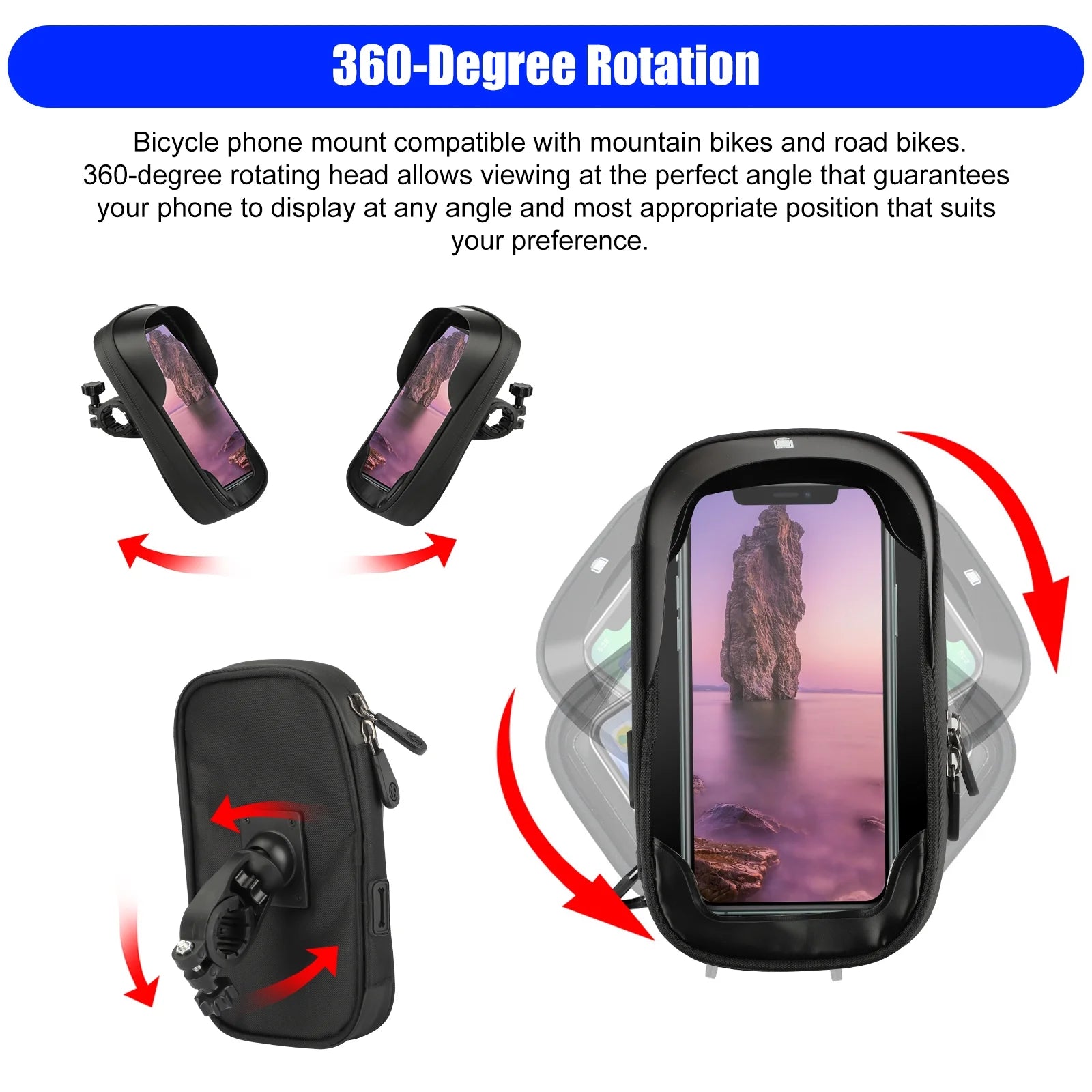 Universal Phone Mount for Bike, Waterproof Bicycle Front Frame Handlebar Bag with Touch Screen, Phone Holder Case Compatible with Iphone 13 12 Pro 11 XS Max XR 8 Plus