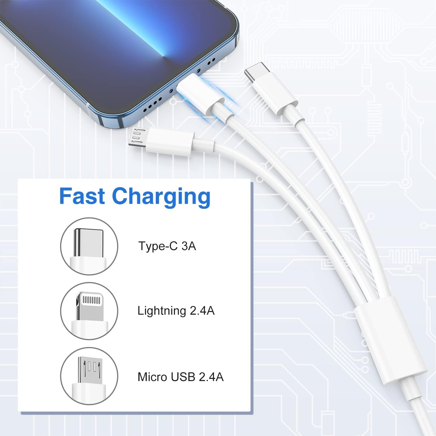 Multi Charging Cable, 6Ft 2Pack Multi Charger Cable Multiple USB Cable Universal 3 in 1 Charging Cord Adapter with Type-C, Micro USB Port Connectors Compatible with Cell Phones Tablets and More