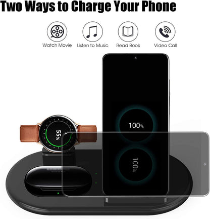 Wireless Charging Station for Samsung, 3 in 1 Wireless Charger for Galaxy Watch 4, Watch Active 2 and Galaxy Buds Pro, Phone Charger Stand Dock Compatible with Samsung Galaxy S22 S20(Black)