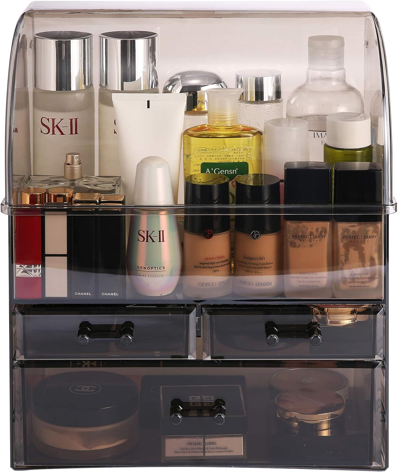 Translucent Black Professional Large Cosmetic Makeup Organizer Dust Water Proof Cosmetics Storage Display Case with Drawers Portable for Brushes Lipsticks Jewelry