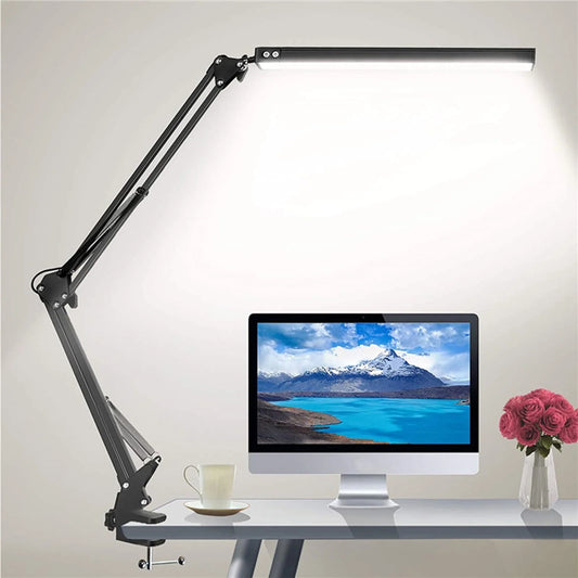 LED Desk Lamp, Swing Arm Desk Light with Clamp, Dimmable Desk Light Eye-Care Table Light, 3 Modes, 10 Brightness Adjustable Desk Lamps for Home Office