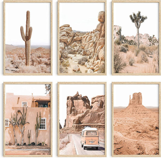 Desert Succulent Wall Art - Botanical Prints Set of 6, Botanical and Cactus Art Prints Wall Art, Cactus Art Wall Decor, Botanical Art Set Kitchen Prints (Beige Frame, 11X14)