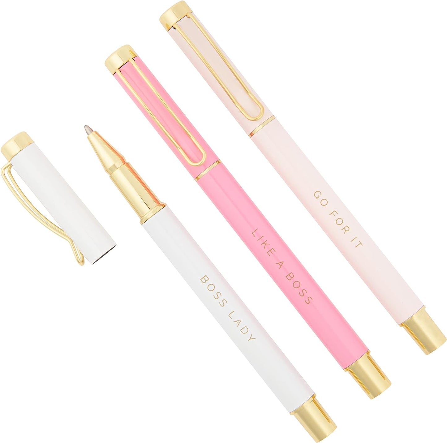 Metal Boss Lady Pen Set - Gifts for Bosses, New Jobs, Graduation, and More - Medium Ballpoint Pens with Black Ink - Refillable Three Piece Pen Set