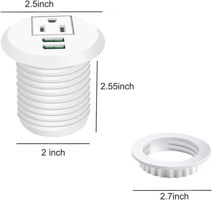 Desktop Power Grommet,Desk Grommet Outlet 2 Inch Hole,Power Grommet with USB, Easy Access to 1 Power Source along with 2 USB Power Port Connections(White)