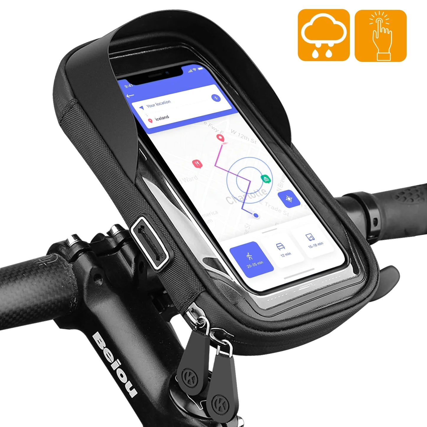 Universal Phone Mount for Bike, Waterproof Bicycle Front Frame Handlebar Bag with Touch Screen, Phone Holder Case Compatible with Iphone 13 12 Pro 11 XS Max XR 8 Plus