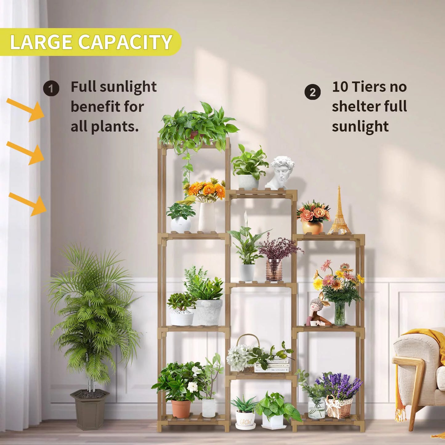 Plant Stand, Indoor Outdoor Plant Shelves 10 Tiers Indoor Plant Holder for Living Room Outdoor Plant Rack Indoor Multiple Plants Patio Balcony Garden