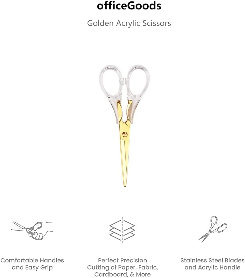 Gold Scissors 6.3 ", Craft Scissors with Stainless Steel Blade with Acrylic Clear Handle, All Purpose Office Scissors for Teachers, Cutting Shears for Paper Fabric, Tijeras De Costura