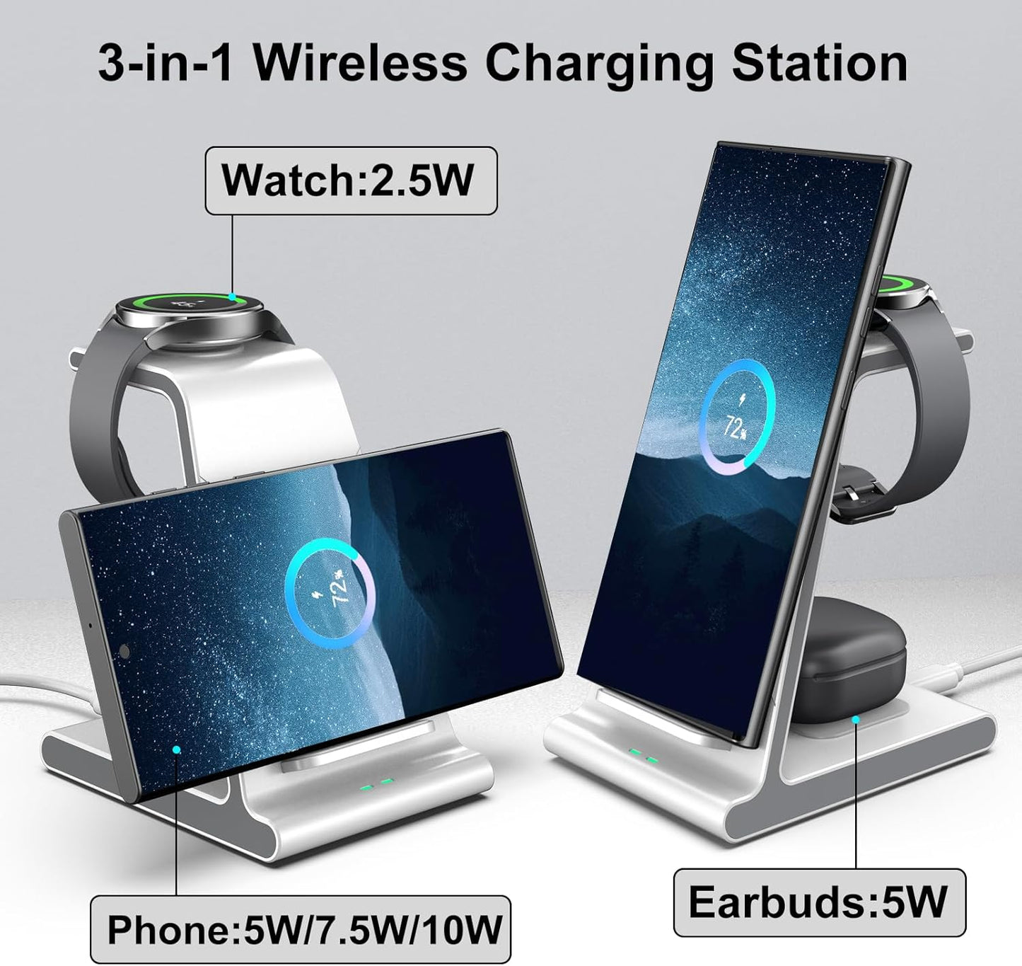 Wireless Charger for Samsung, Charging Station for Samsung Galaxy S24 Ultra/S24+/S24/S23/S22/Z Flip 6/Fold 6, for Galaxy Watch Ultra/7/6/5, Galaxy Buds 3 Pro/3