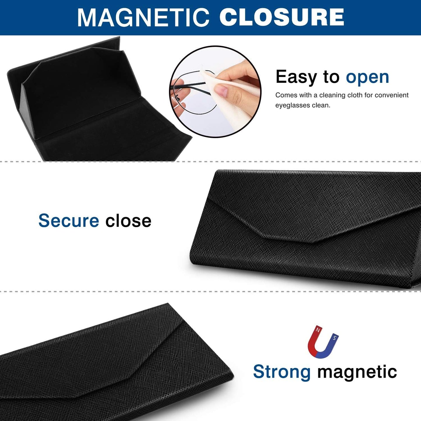 Foldable Glasses Sunglasses Case, PU Portable Eyeglass Case for Men Women