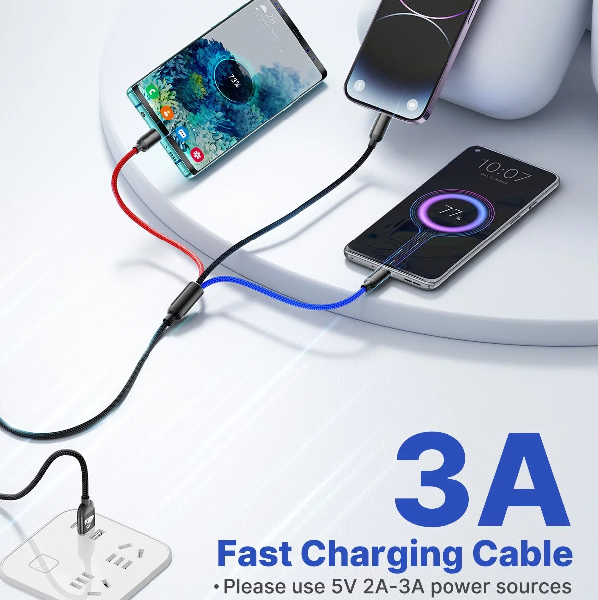 2 Pack Multi Charging Cable, 3 in 1 Multi Phone Charger Cable Fast Charging Cord with Lightning, USB C and Micro USB Cable, for Iphone Ipad Samsung Android Phone, Black