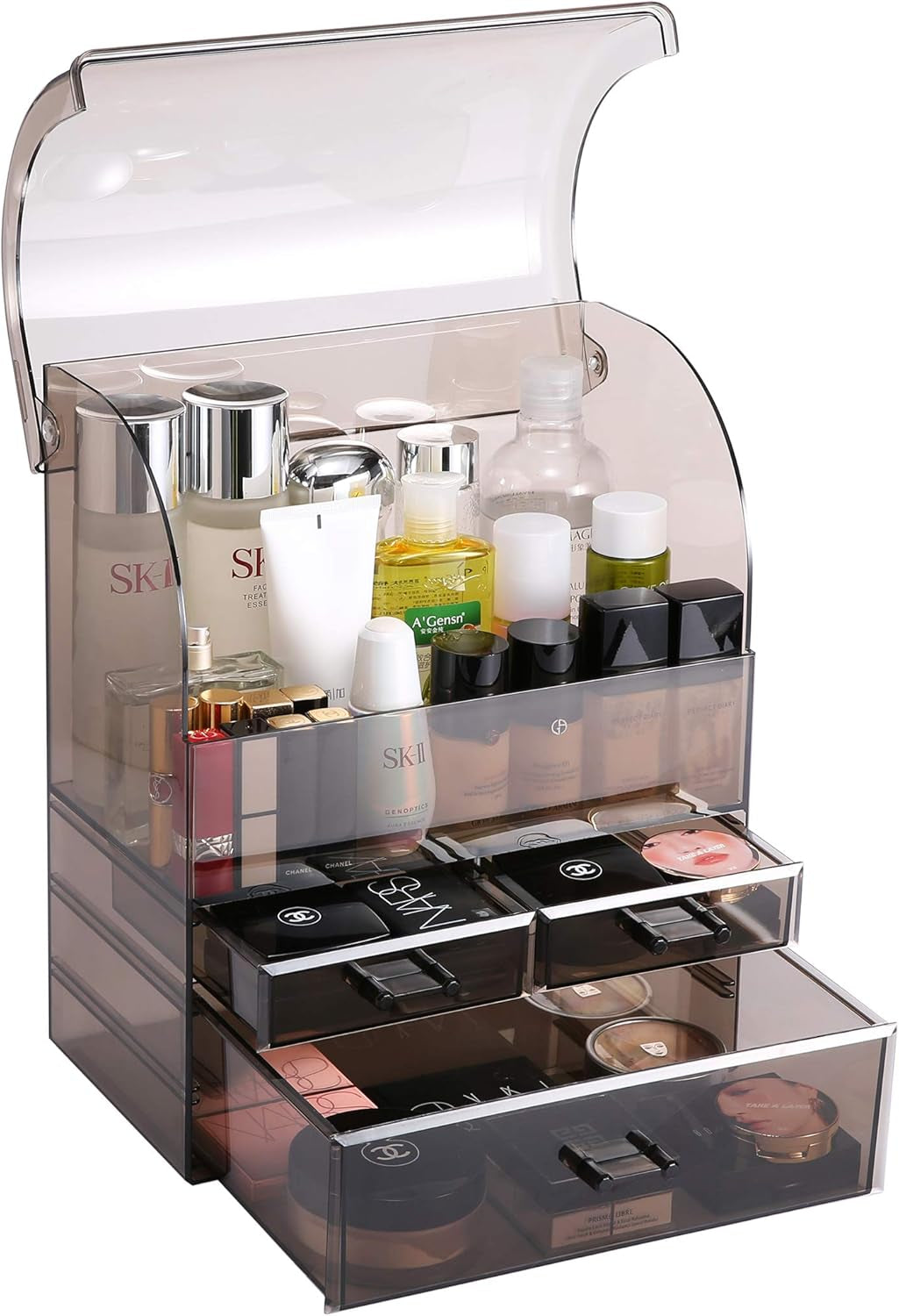 Translucent Black Professional Large Cosmetic Makeup Organizer Dust Water Proof Cosmetics Storage Display Case with Drawers Portable for Brushes Lipsticks Jewelry