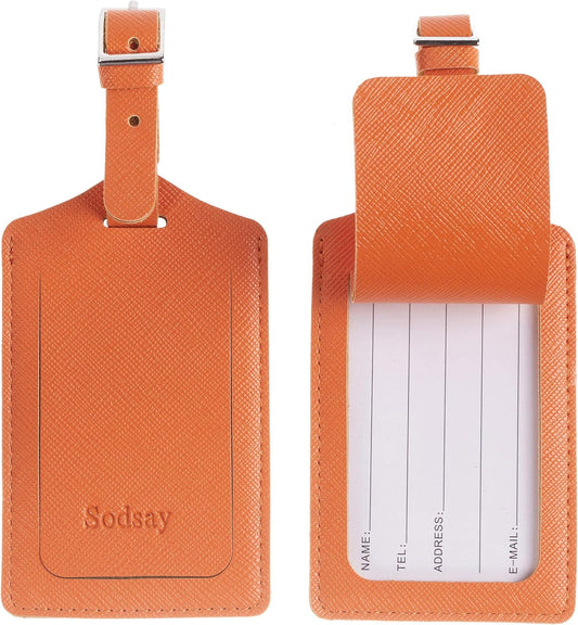 Leather Luggage Tag Baggage Bag Travel Tags 4 Pcs Set (Orange)