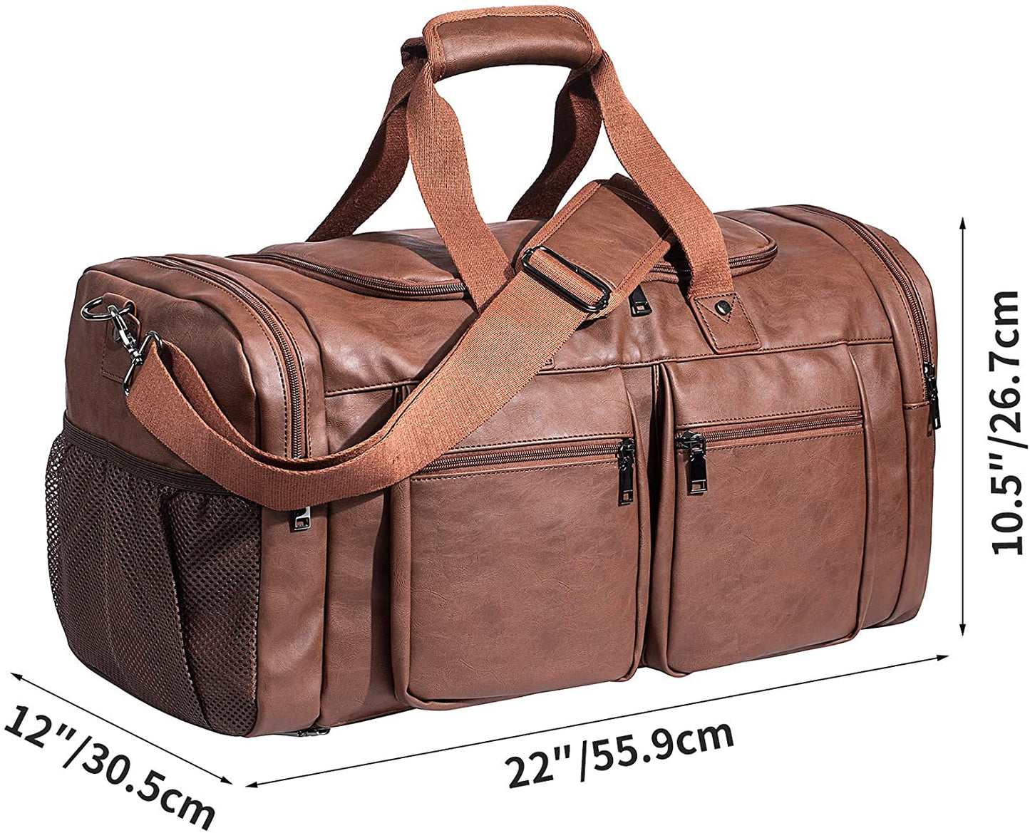 Leather Travel Bag with Shoe Pouch,Weekender Overnight Bag Waterproof Leather Large Carry on Bag Travel Tote Duffel Bag for Men or Women-Brown