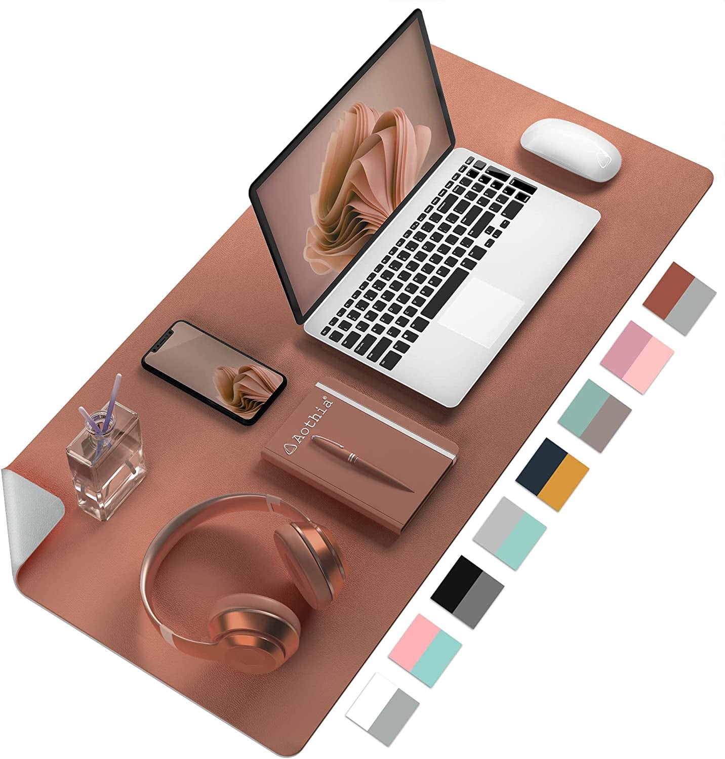 Double-Sided Desk Pad, Large Mouse Pad, Office Desk Mat, Non-Slip PU Leather Desk Blotter, Laptop Desk Pad, Waterproof Desk Writing Pad for Office and Home(Brown, 23.6" X 13.7")