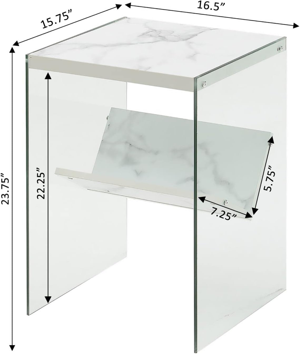 Soho End Table, Faux White Marble, 15.75 in X 16.5 in X 23.75 In