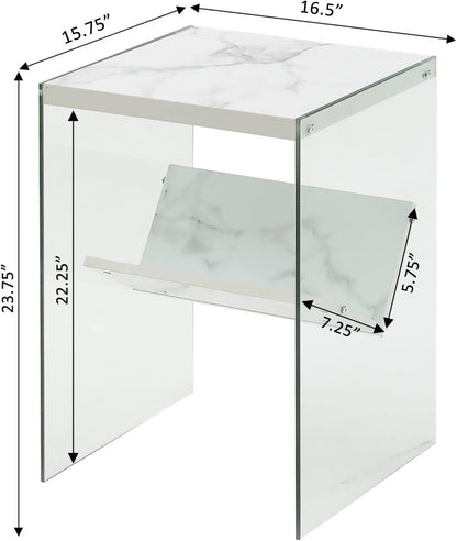 Soho End Table, Faux White Marble, 15.75 in X 16.5 in X 23.75 In