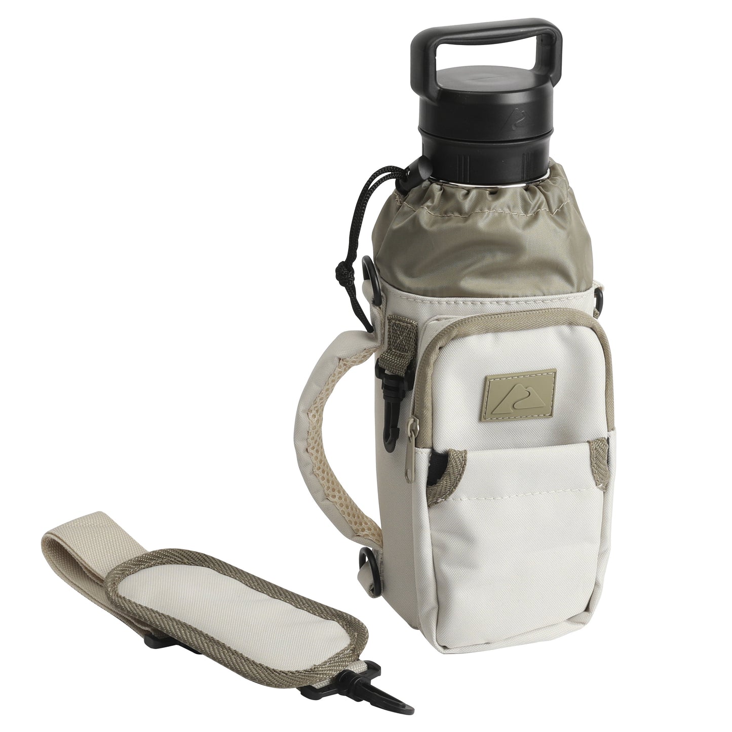 32-40 Fl Oz Water Bottle Sling Carrier with Shoulder Strap and Front Zipper Pocket, Khaki