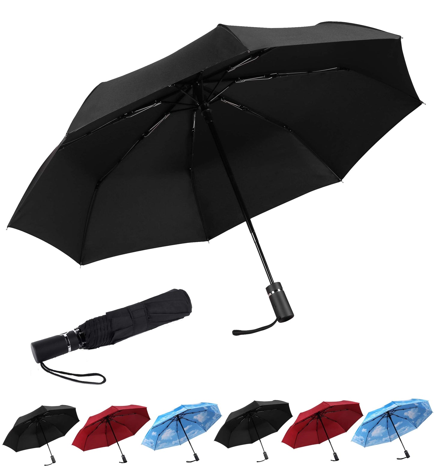 Travel Umbrellas for Rain Small Light Windproof Umbrella Automatic Folding Waterproof Umbrella Dual-Use Sun Umbrella (Star Print)