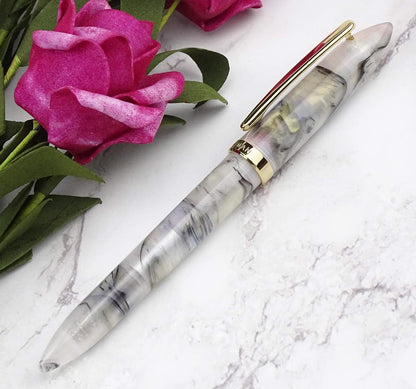 MAJOHN S1 Acrylic Celluloid Fountain Pen Extra Fine Nib Golden Trim Fashion Gift Pen with Box - Gray Pattern