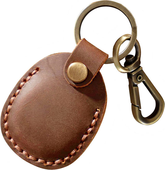 Leather Airtag Holder Keychain, Portable Handmade Genuine Leather Air Tag Holder with Keyring Full Coverage Air Tgas Protective Case Cover Compatible for Airtags 2021 Brown