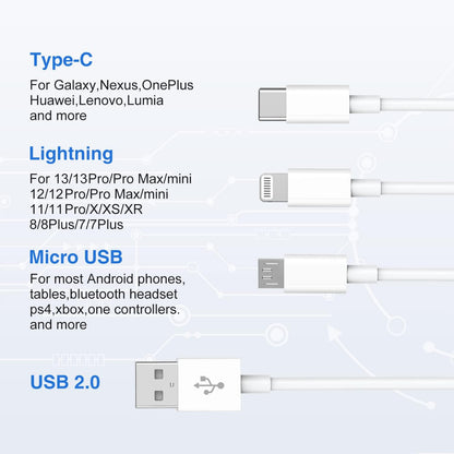 Multi Charging Cable, 6Ft 2Pack Multi Charger Cable Multiple USB Cable Universal 3 in 1 Charging Cord Adapter with Type-C, Micro USB Port Connectors Compatible with Cell Phones Tablets and More