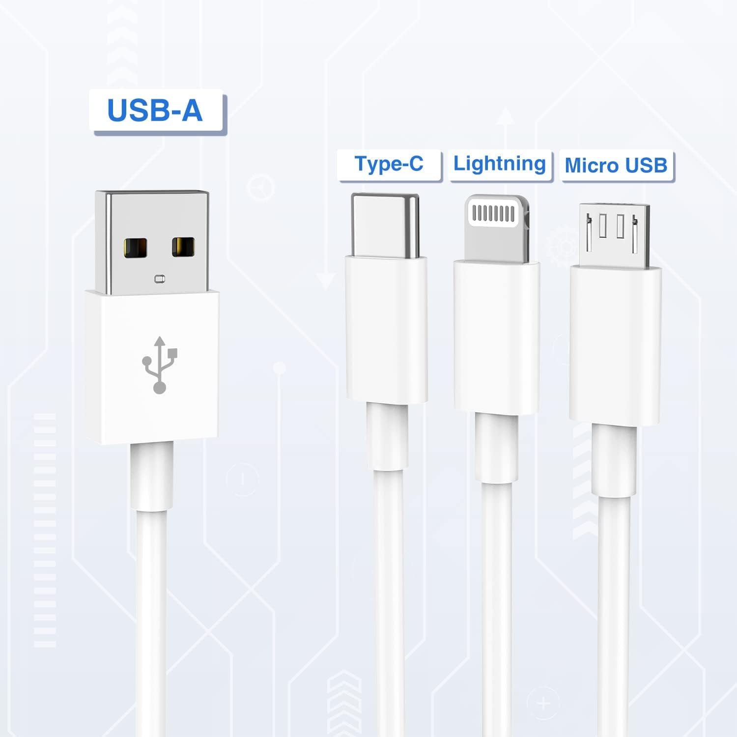 Multi Charging Cable, 6Ft 2Pack Multi Charger Cable Multiple USB Cable Universal 3 in 1 Charging Cord Adapter with Type-C, Micro USB Port Connectors Compatible with Cell Phones Tablets and More