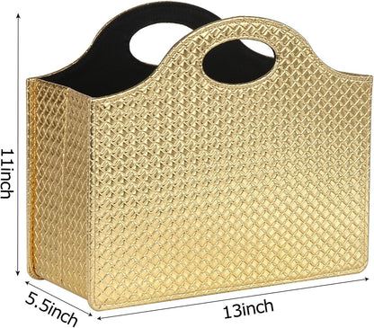 Magazine Basket Holder, Foldable Magazine Rack, Document File Holder Organizer, File Folder, Newspaper Storage Bin Organizer for Home or Office (Gold)