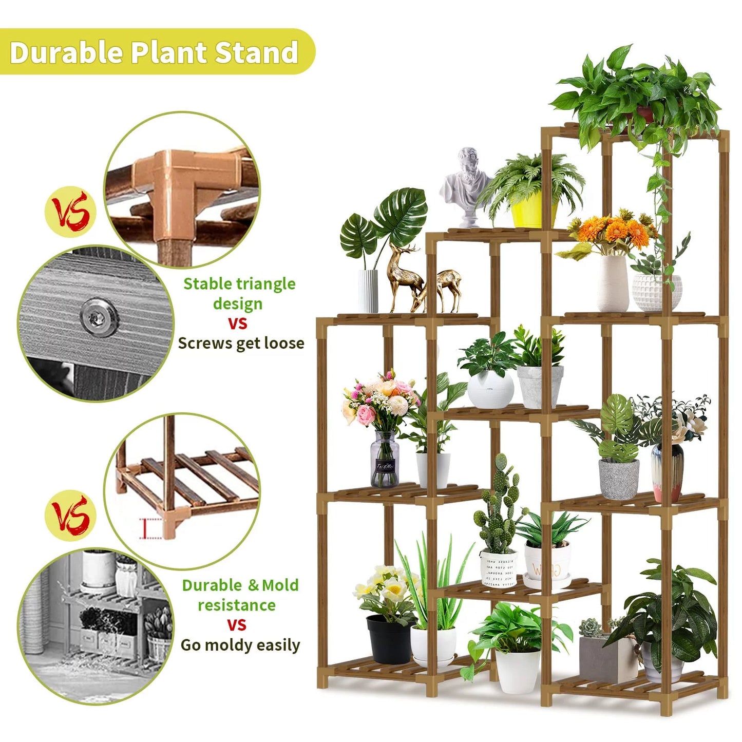 Plant Stand, Indoor Outdoor Plant Shelves 10 Tiers Indoor Plant Holder for Living Room Outdoor Plant Rack Indoor Multiple Plants Patio Balcony Garden