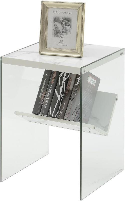 Soho End Table, Faux White Marble, 15.75 in X 16.5 in X 23.75 In