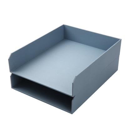 2 Piece Set Paperboard Paper Tray Desk Organizer Blue Linen