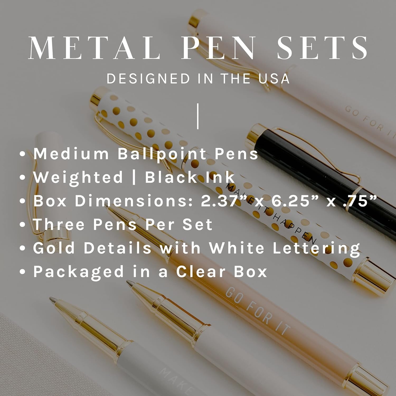 Metal Boss Lady Pen Set - Gifts for Bosses, New Jobs, Graduation, and More - Medium Ballpoint Pens with Black Ink - Refillable Three Piece Pen Set