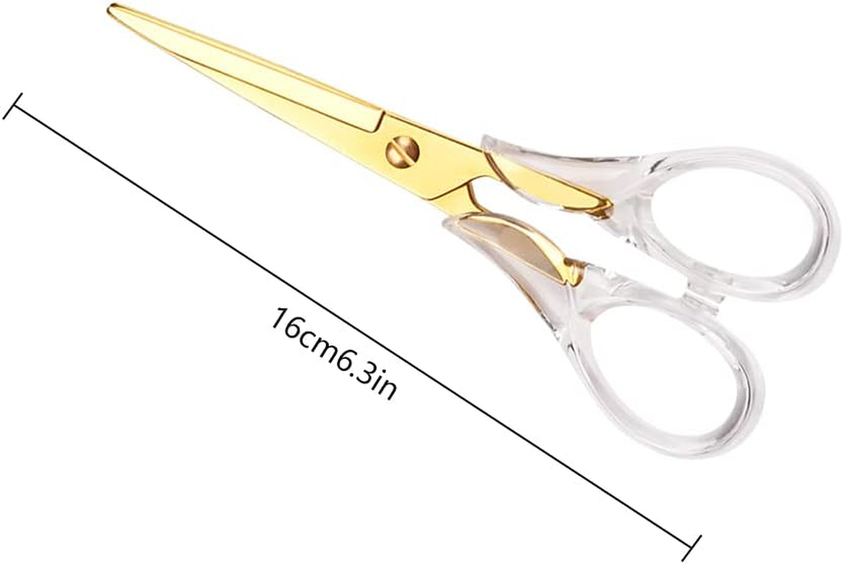 Gold Scissors 6.3 ", Craft Scissors with Stainless Steel Blade with Acrylic Clear Handle, All Purpose Office Scissors for Teachers, Cutting Shears for Paper Fabric, Tijeras De Costura